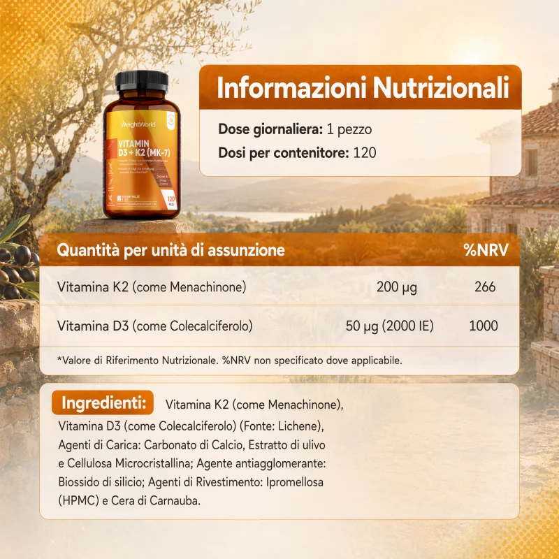 Vitamin D3 K2 Supplement - Metabolism, Promote Bone, Teeth and Skin Health, Support Immunity - 120 Capsules