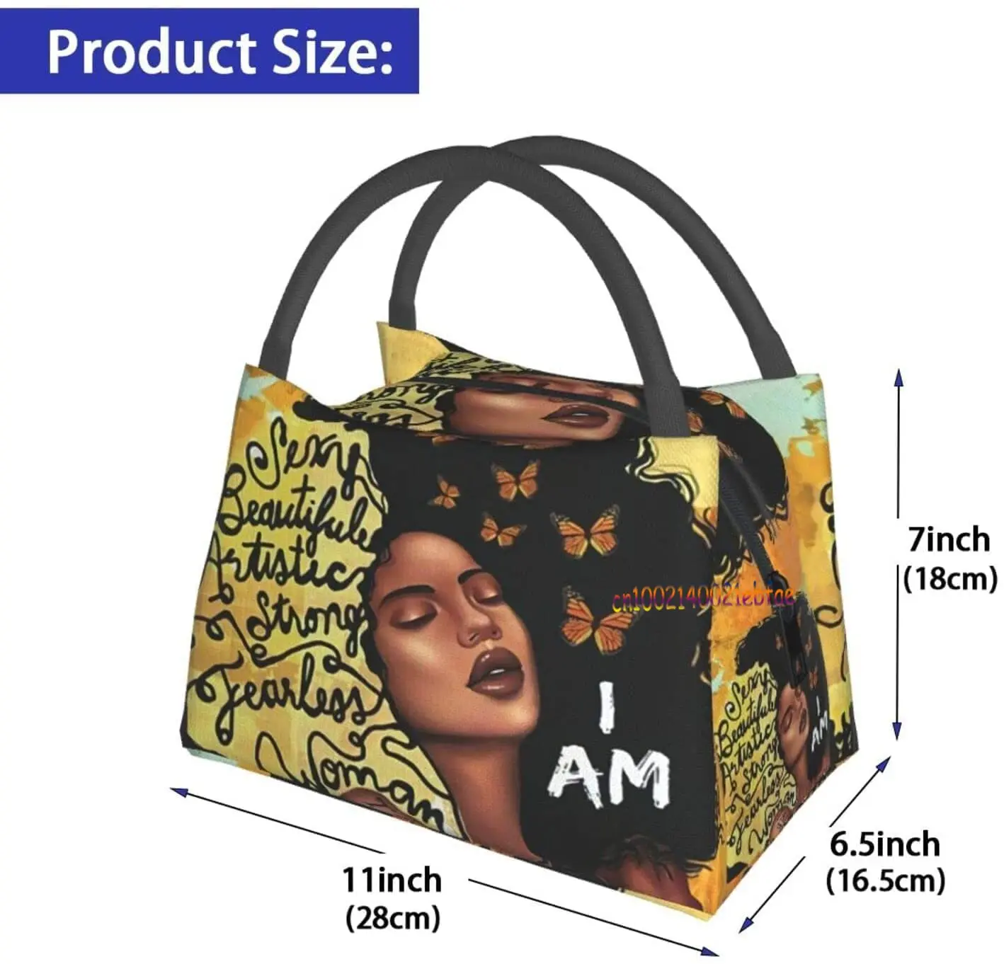 African Woman Reusable Thermal Lunch Bag Insulated Large Lunch Box Durable Lunch Cooler Bag Tote Bags for Girls Office Picnic