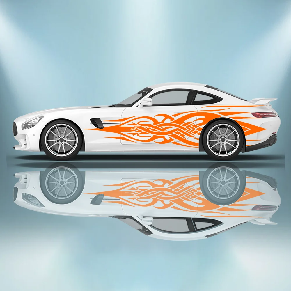 Arrow Feather Flame Line Print Car Side Sticker Decoration Protection,Waterproof Self-adhesive Decal Auto Accessories Wrap Cover