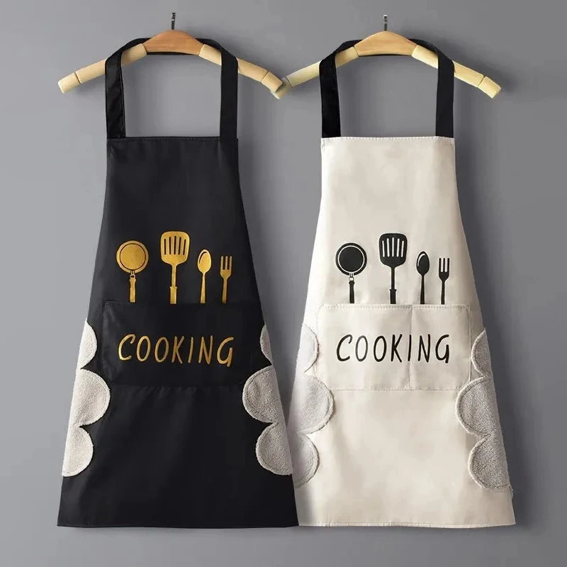 Printed Apron Sleeveless Knife And Fork Waterproof With Pockets Kitchen Neck Hanging Pinafore Cooking Home Oilproof Aprons New