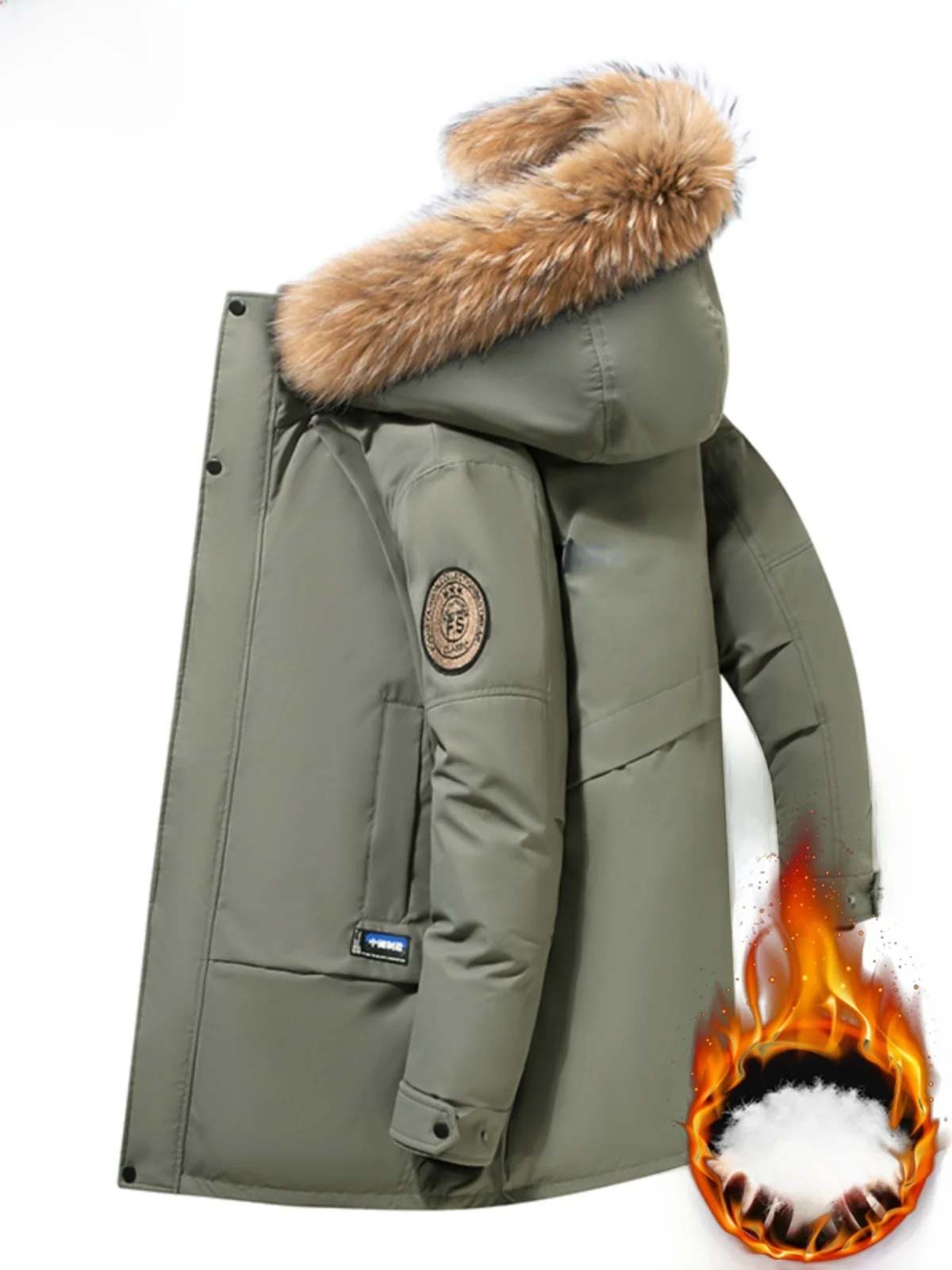 

Paul Men's Winter down Jaet Hooded White Du down Warm Outdoor Sports Casual Mid-Length oulder Straps Polyester Fiber