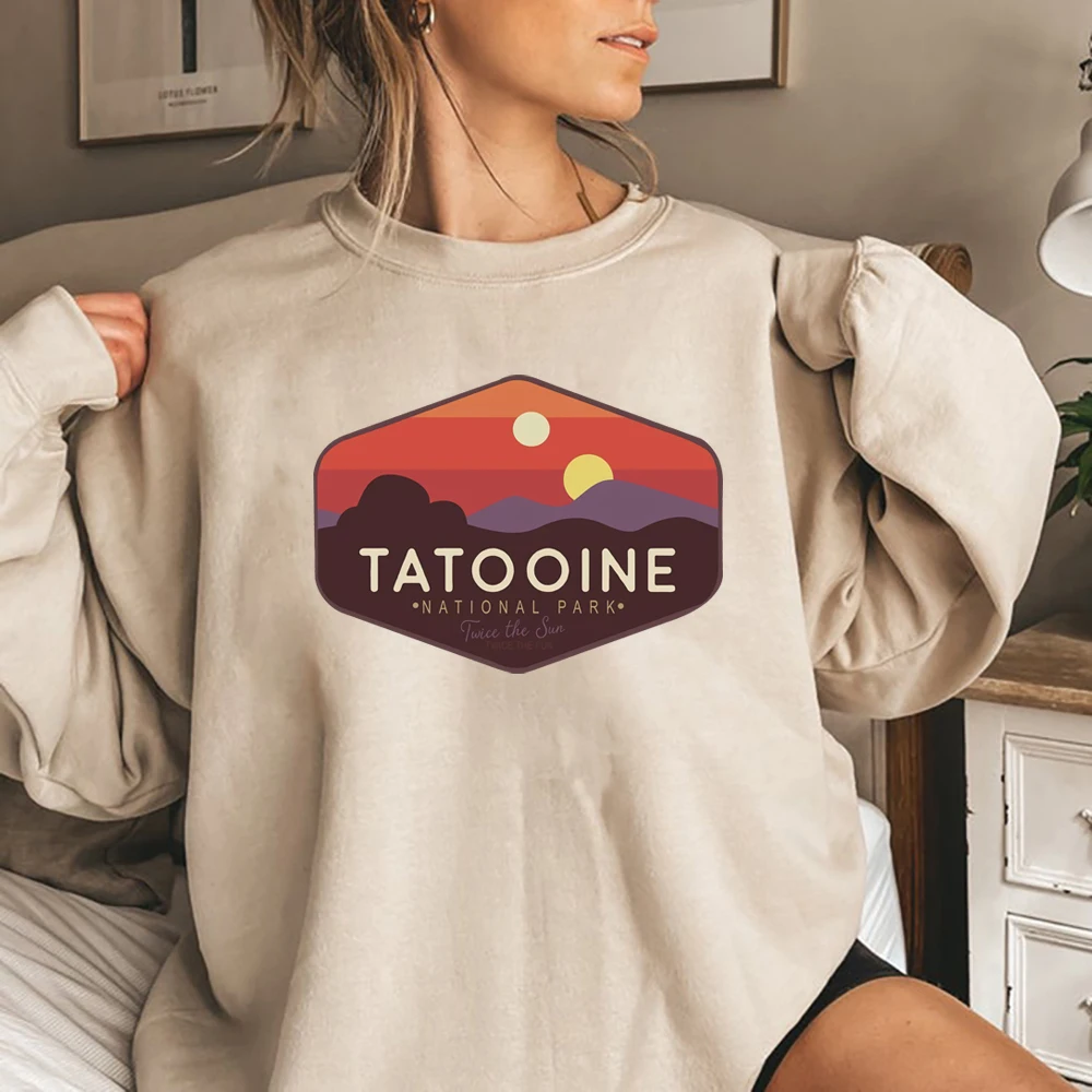 

Vintage Tatooine Sunset Sweatshirt Tatooine National Park Luke Skywalker Pullover Visit Tatooine Cool Movie Crewneck Sweatshirts