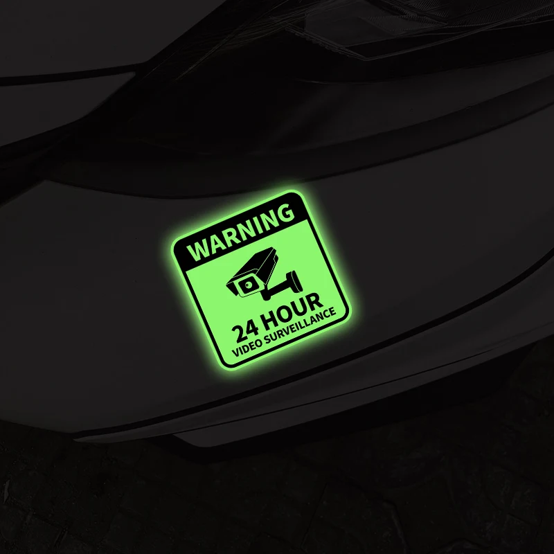 1PC WARNING 24HOUR VIDEO SURVEILLANCE Motorcycle Glow Stickers Motorbike Front Fairing Car Window Bumper Glow-in-the-dark Decals image 4