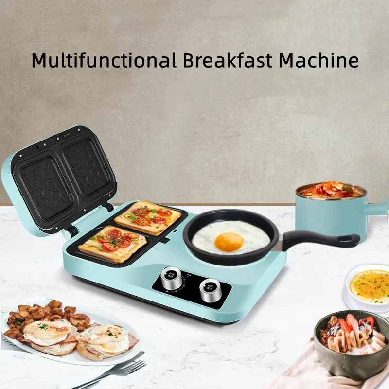 Home Use Electric blue Multi-function Non Stick 3 In 1 breakfast making machine With baked cooked pot