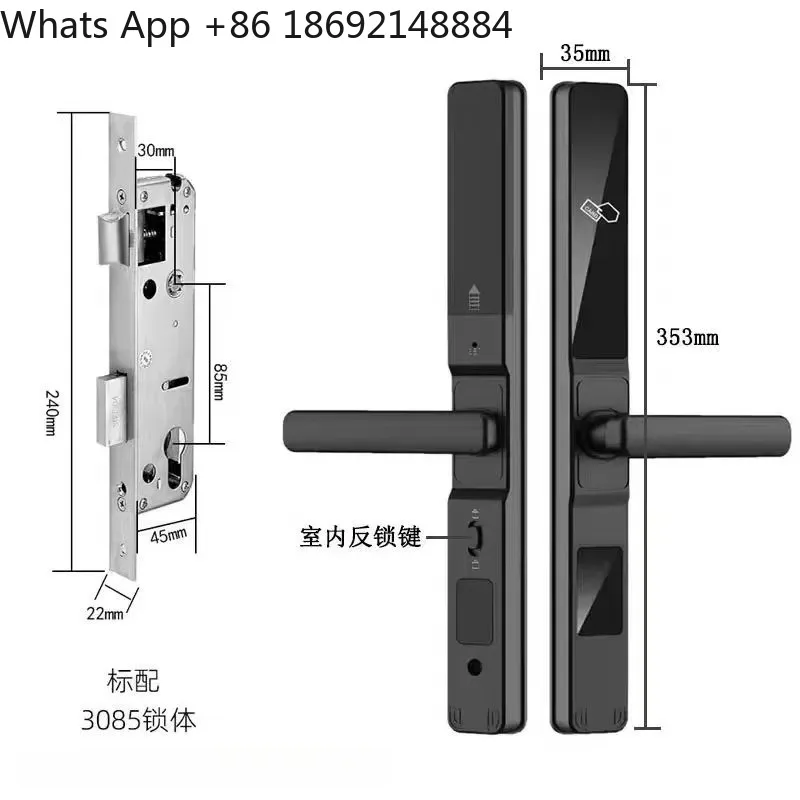 Fingerprint Lock for Narrow Side Sliding Door Outdoor Waterproof Broken Bridge Aluminum Door Password Smart Lock with