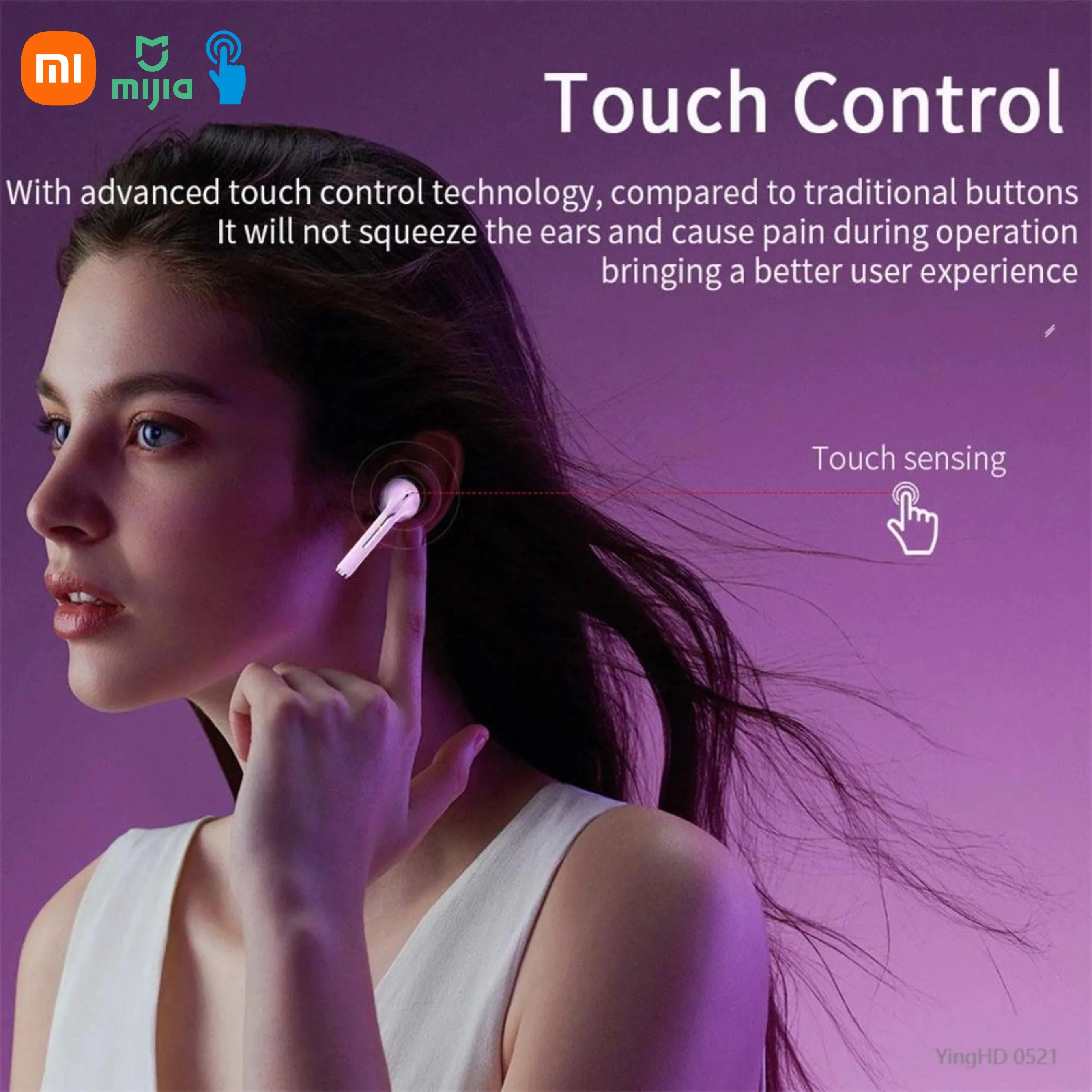 سماعة رأس بلوتوث Xiaomi J18 داخل الأذن، ميكروفون ستيريو HiFI يعمل باللمس، سماعة رأس للحد من الضوضاء