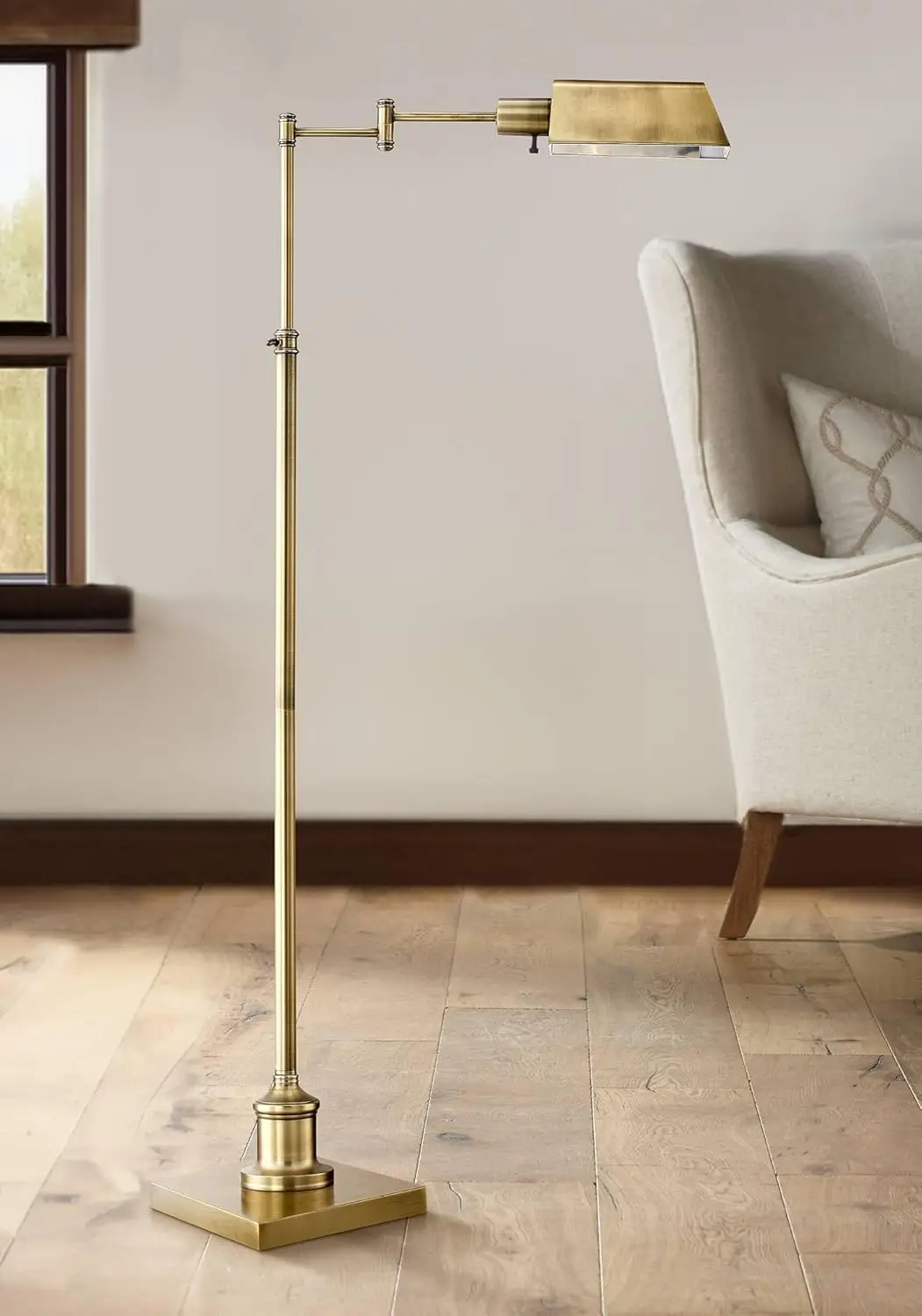 

Jenson Traditional Farmhouse Metal Adjustable Pharmacy Floor Lamp Swing Arm 54" Tall Aged Brass Metal Shade Standing Pole