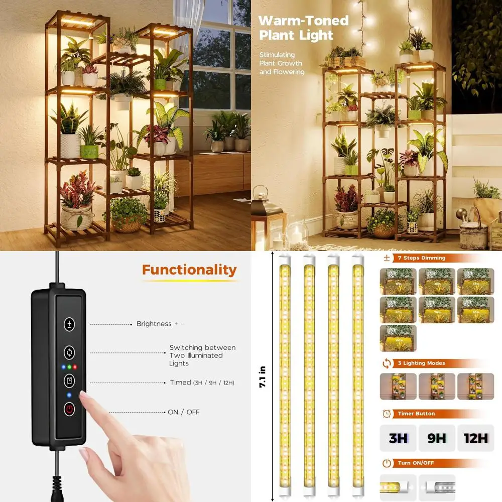 

Подставка для растений с фитолампой, многоярусная подставка для растений или подставка для нескольких горшков, большой держатель для растений, декор для гостиной, патио, в стиле бохо, для дома или сада, теплый