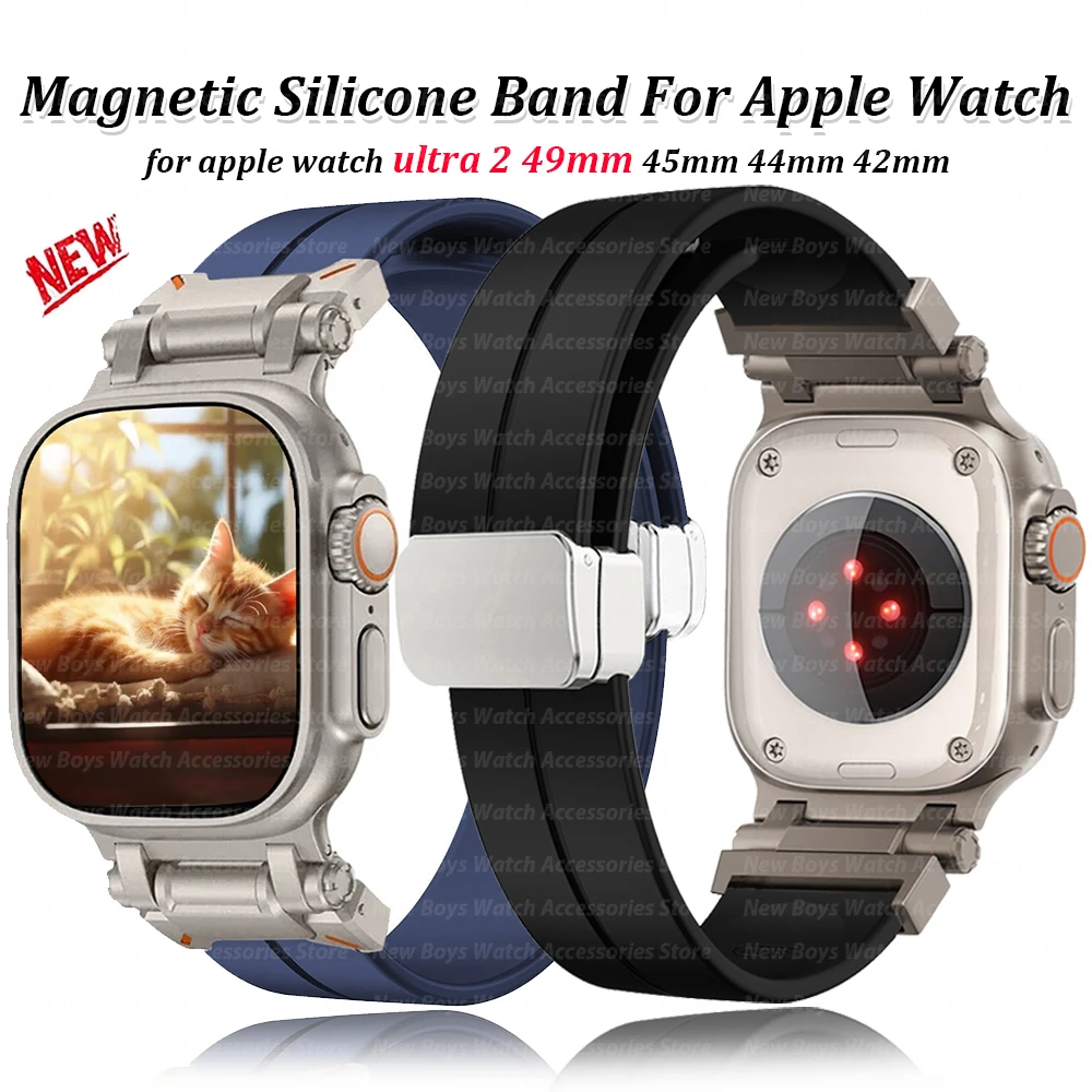Gelang silikon warna Titanium untuk Apple Watch, tali silikon warna Titanium untuk Iwatch Seri 7 8 6 Se 5 4 9 Ultra2 49mm 45mm 44mm 42mm