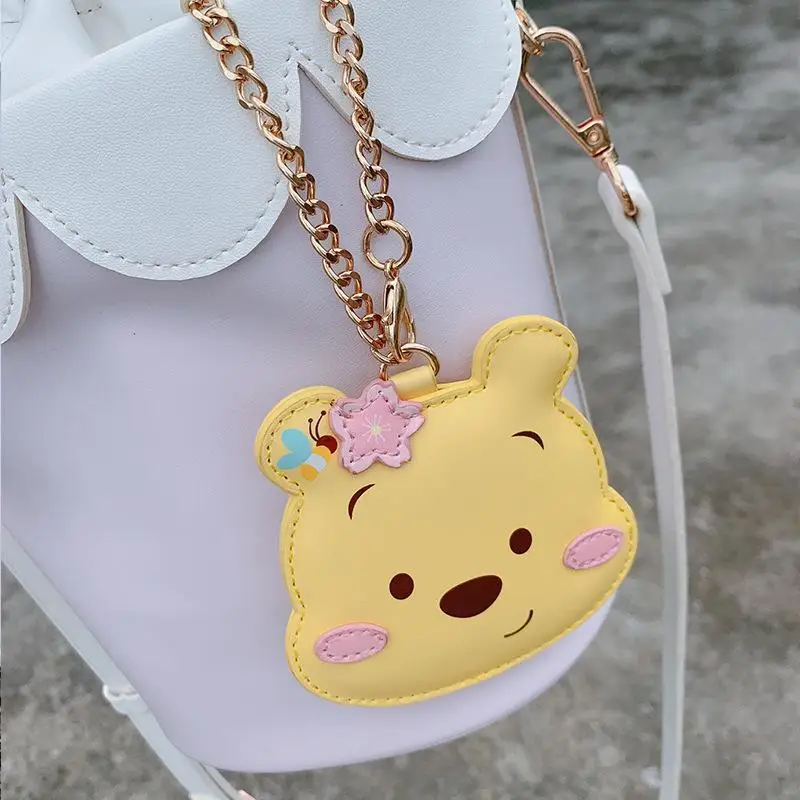 Kawaii Disney Pooh Bear Portable Mirror Cartoon Portable Cosmetic Mirror Three-Dimensional Mirror Bag Pendant Birthday Present