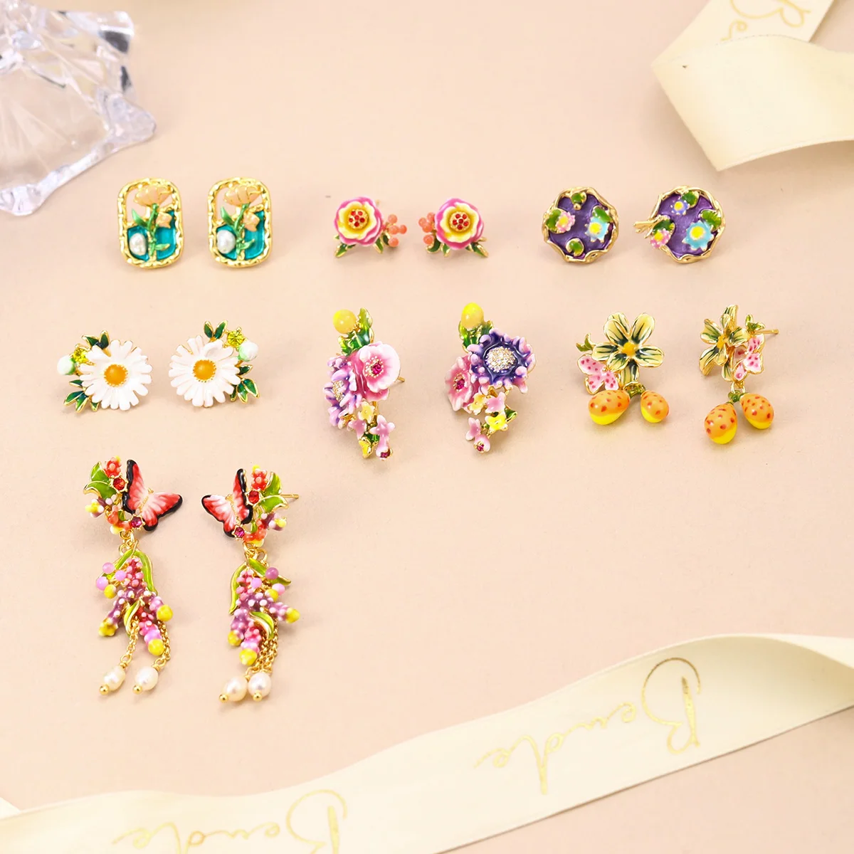 

Elegant Enamel Floral Butterfly Drop Dangle Stud Earrings for Women - Hand-Painted Colorful Flower Fruit Plant Jewelry Gift