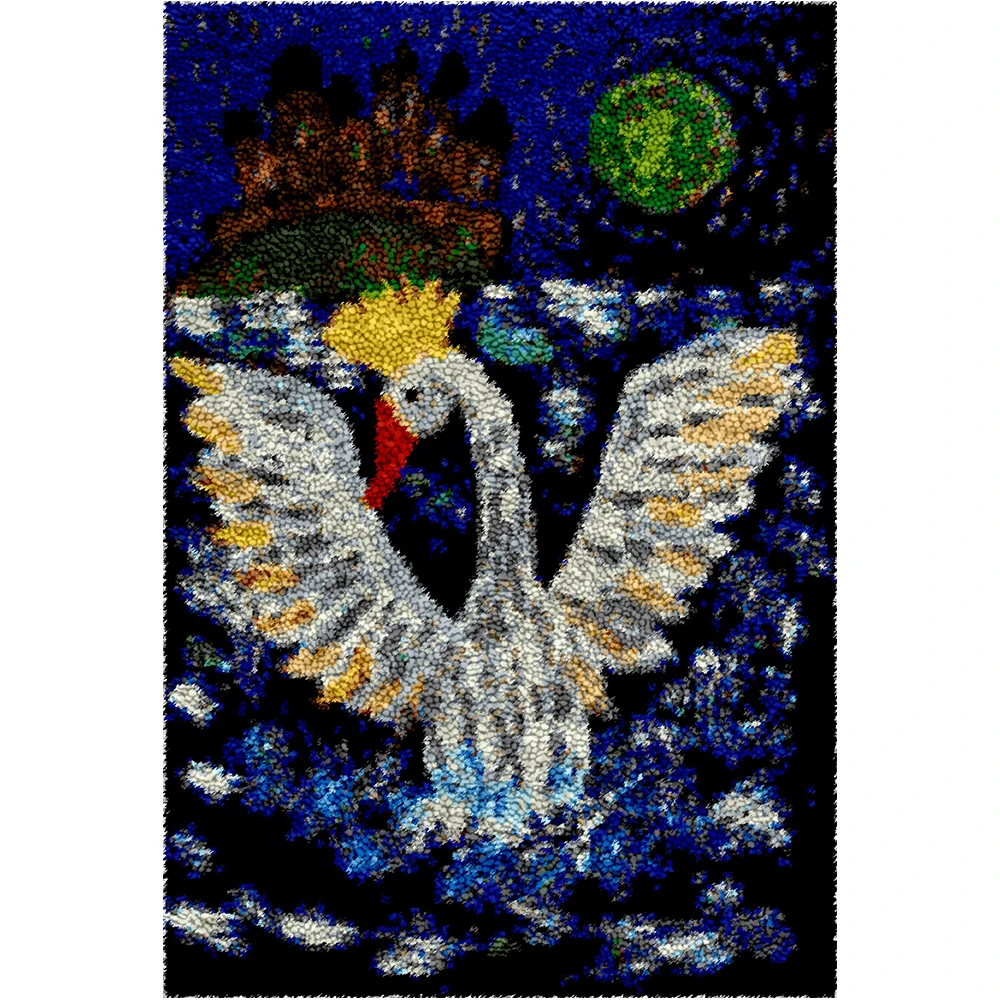 

DIY Swan Latch Hook Rug Kits Tapestry Making Kits Crochet Needlework Crafts for Adults Beginners with Pre-Printed Canvas Pattern