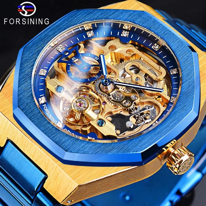 Official brand of free shippingMen's High-End Automatic Mechanical Blue Steel Tourbillon Waterproof Watch