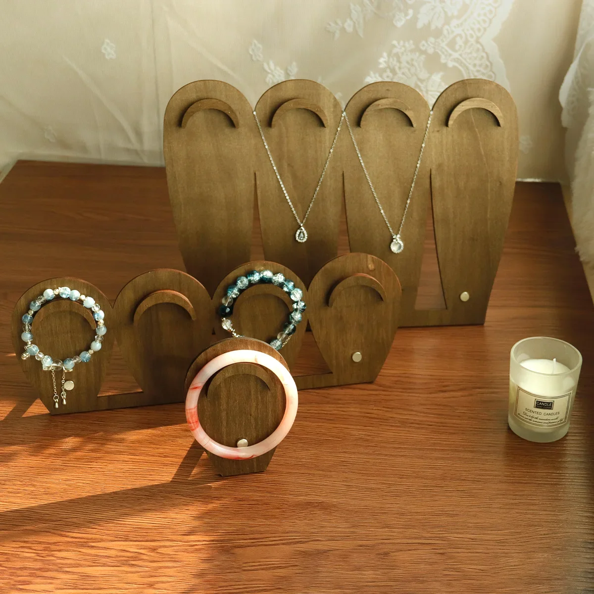 

Vintage Wood Bracelet Display Stand Bead Bracelets Bangle Necklace Jewelry Storage Rack Jewelry Organizer Counter Showcase Props