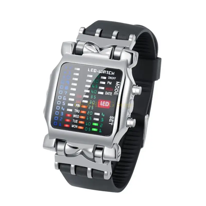 E56B Business-Armbanduhr mit Leucht-/Knopffunktion, binäre rechteckige Uhr für Herren