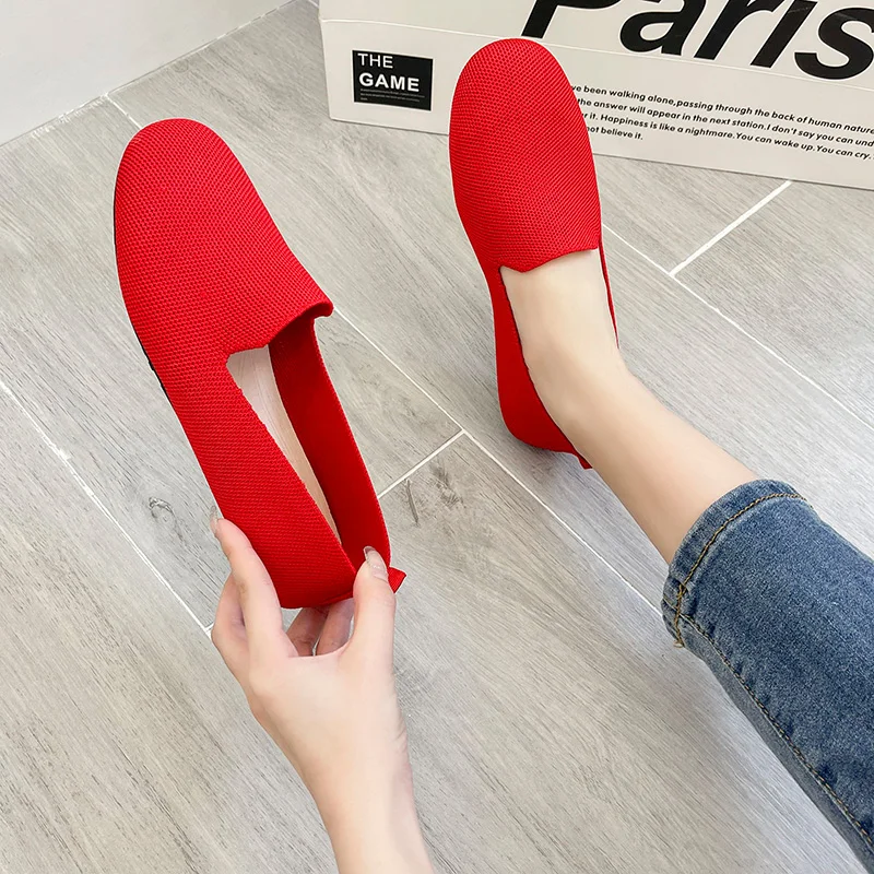 Spring 2022 New Mesh Ballet Flats Women Square Toe Daily Loafers Breathable Flats Driving Shoes Sneakers Boat Shoes Woman Flats