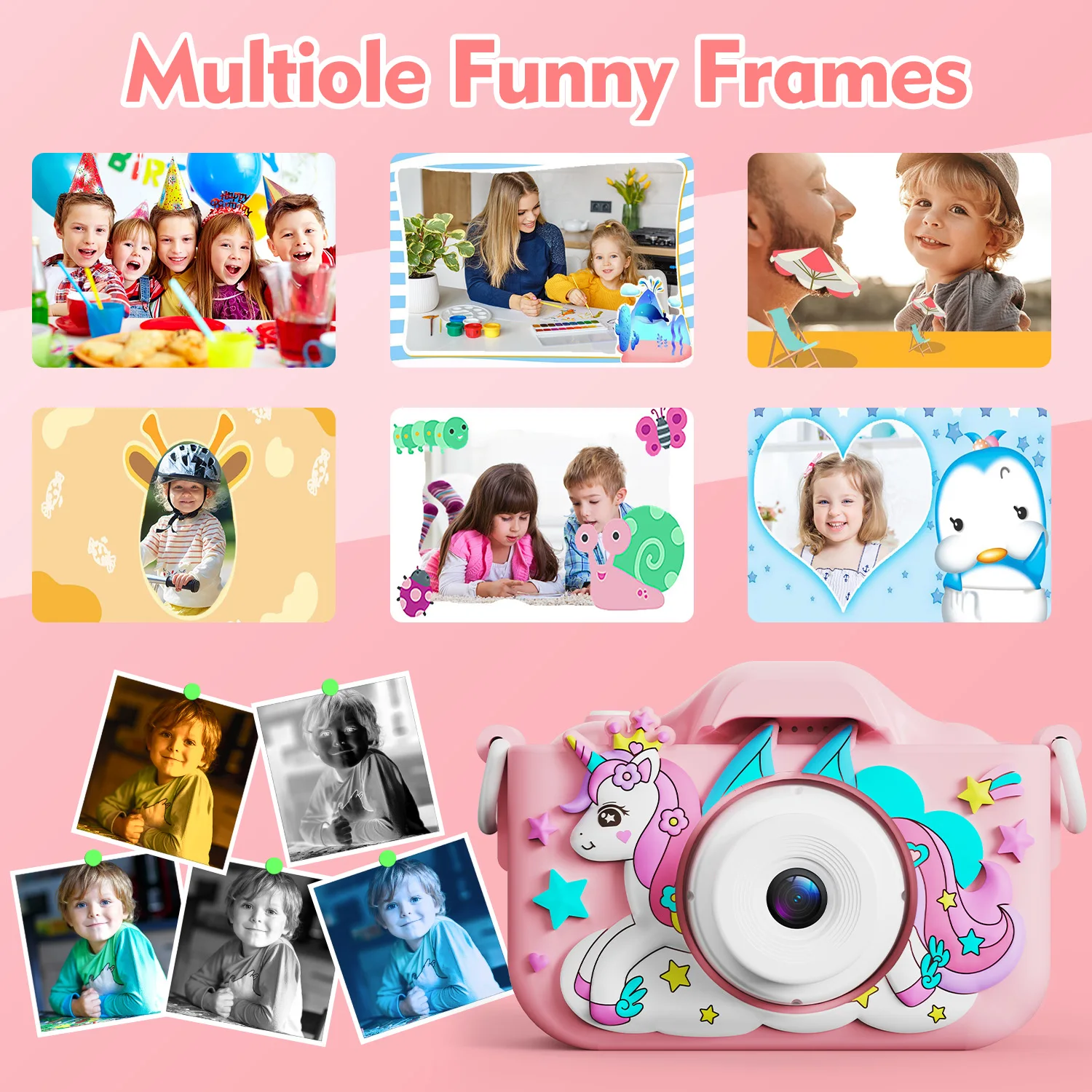 Kindercamera Meisjes Selfie Camera 1080HD Videofotografie Digitale camera voor kinderen met siliconen hoesje Speelgoedcamera Verjaardagscadeaus