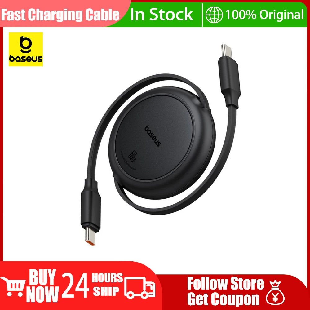 

Baseus Fast Charging Cable USB C to USB C Cable 60W 1m Retractable Stretchable Extendable Type C Cord for Phone Tablet Laptop