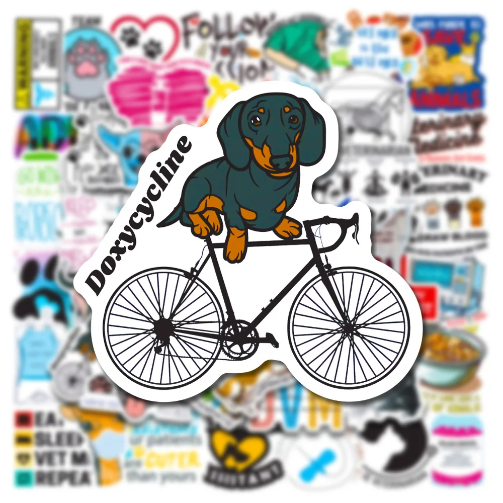 100Pcs Cute Veterinary Stickers, Funny Veterinarians Aesthetic Decals Vinyl Waterproof Stickers for Water Bottle Laptop Luggage