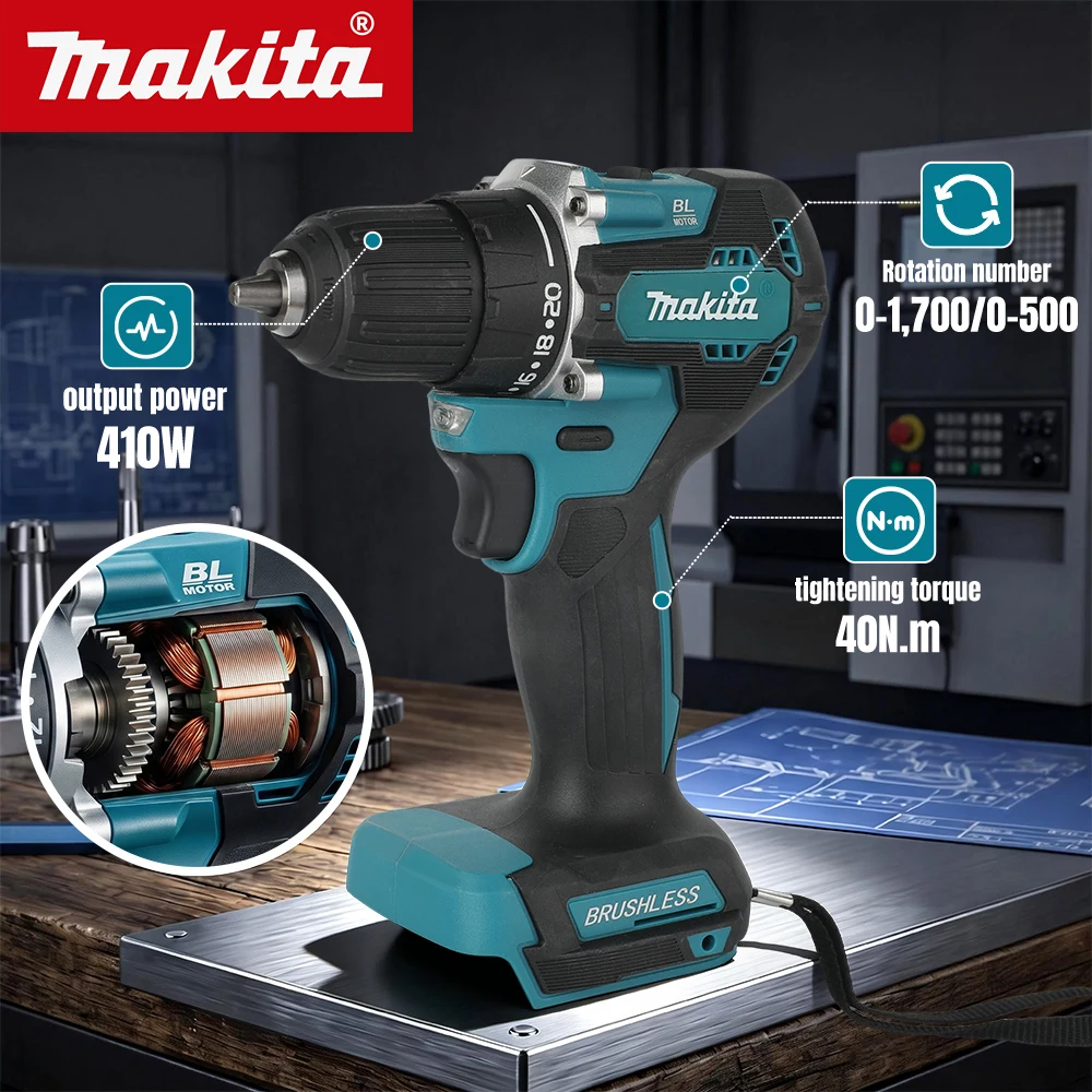 Cordless Drill Driver - 18V Borstelloze Accuboormachine 410W 40N·m 2-snelheden