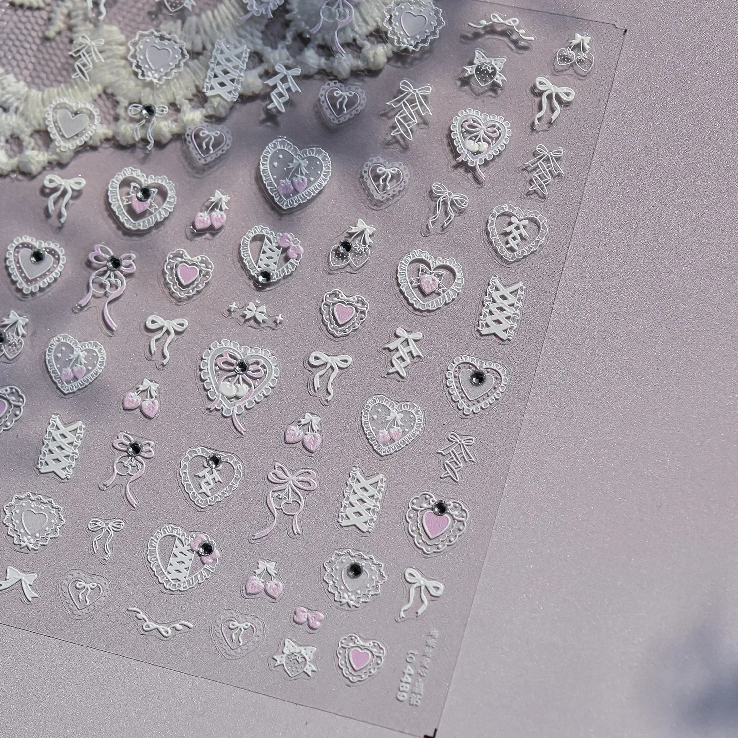 Shiny Bowknot Pink & White 5D Nail Art Sticker Set