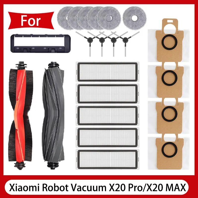 For Xiaomi Robot Vacuum X20 Max /X20 Pro/ D109GL /D102GL  accessories Main Roller Side Brush,Hepa Filter ,Mop,Dust collected bag