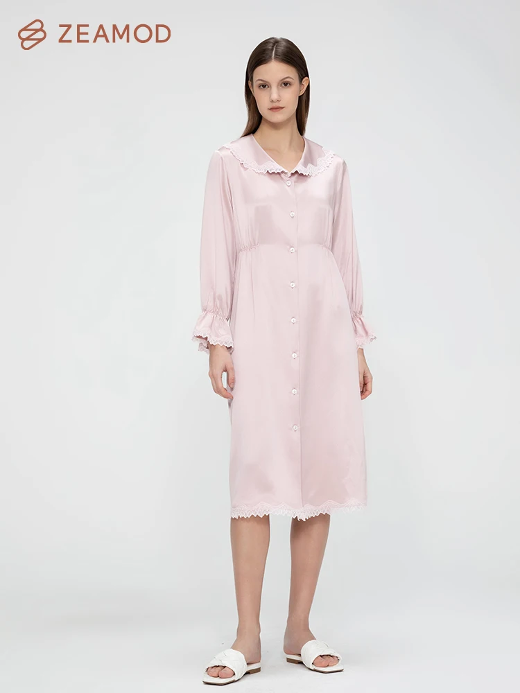 

ZEAMOD Autumn/Winter 2024 Women's solid color 100% mulberry silk home winter nightdress women