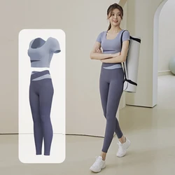 Due pezzi Seamless Yoga Set donna abbigliamento sportivo completo manica corta Leggings da palestra con reggiseno pantaloni reggiseno sportivo pantaloncini Fitness