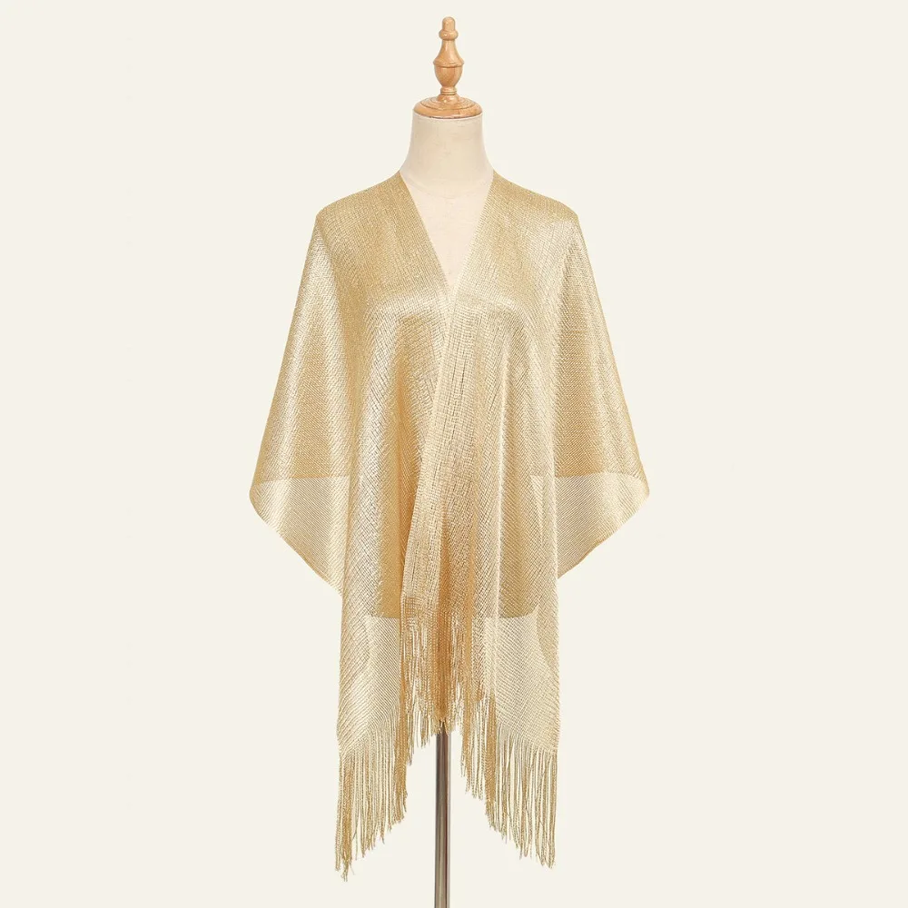 Summer Sun Protection Scarf Tassels Gold Silver Dresses Shawls Temperament Elegant Wedding Scarf for Women