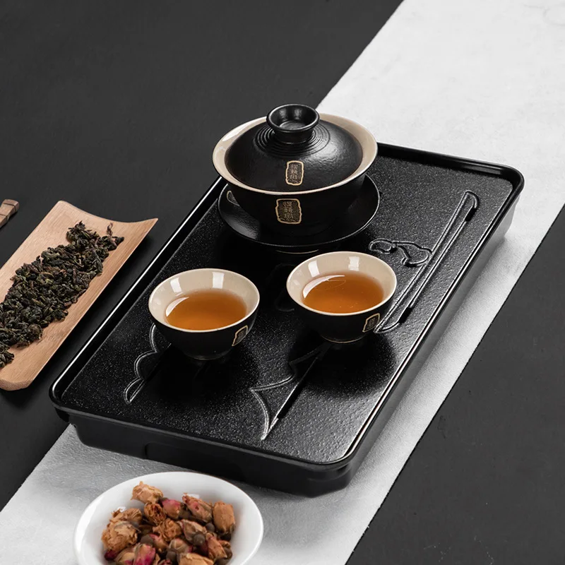 Melamine Tea Tray Storage Water Rectangular Round Tray Chinese Tea Set Ceremony Accessories Tea Table Japanese Serving Trays