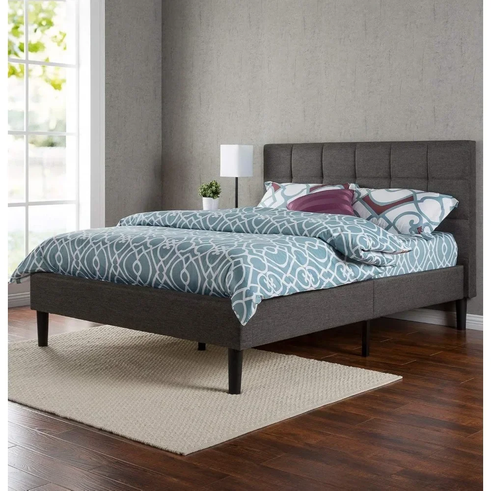 Lottie Upholstered Platform Bed Frame, Mattress Foundation, Wood Slat Support, No Box Spring Needed, Easy Assembly, Grey,