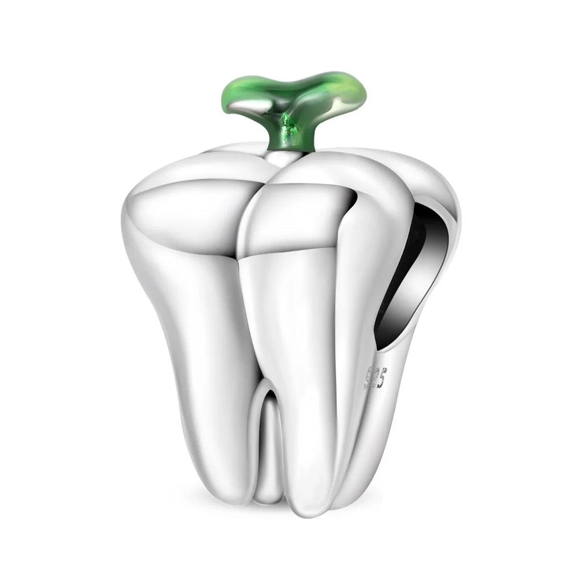 Silver Plated Bell Pepper Charm Bead, Green Stem Enamel Vegetable Bead Fits European Bracelet Nice Fresh Jewelry Gift For Women