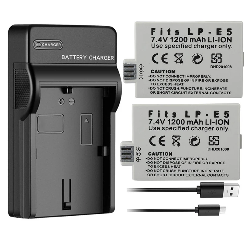 1200mAh LPE5 LP E5 LP-E5 Rechargeable Battery + Charger For Canon 450D 500D 1000D Kiss X2 X3 F Rebel XS XSi T1i Camera Battery