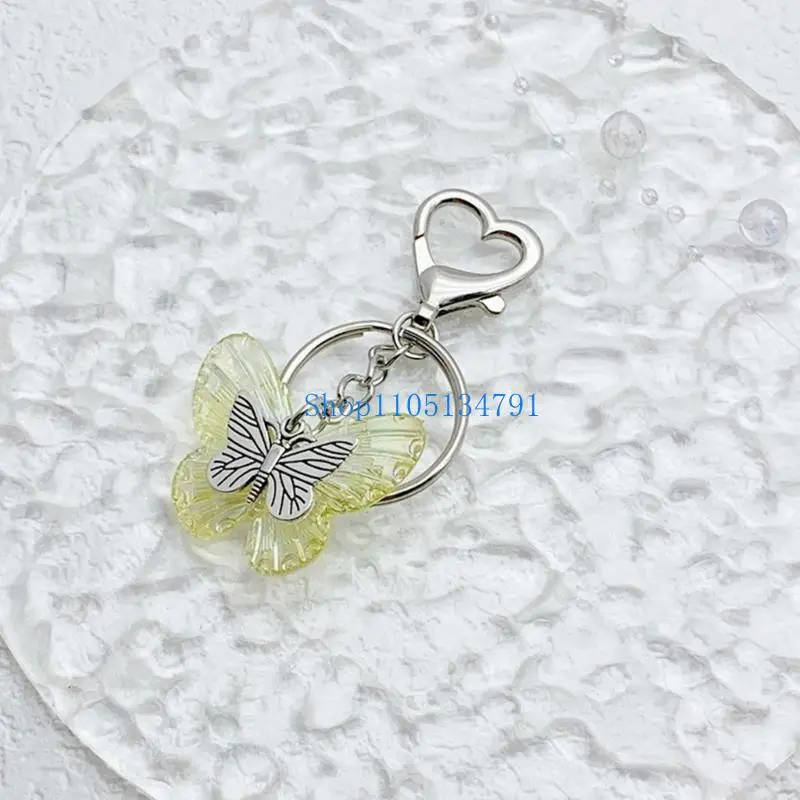 Delicate Butterfly Pendant Keychain Transparent Acrylic Key Rings Colorful Key Chain Adornment Backpack Pendants Jewelry