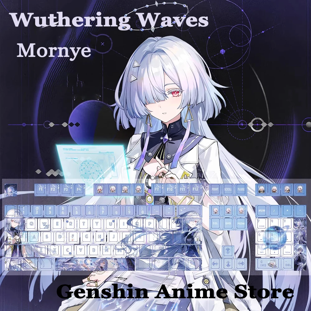Game Wuthering Waves Mornye PBT 128 Key Caps Cosplay Props Axis Side Engraved Mechanicale Keycaps Gaming Tabletop Supplies