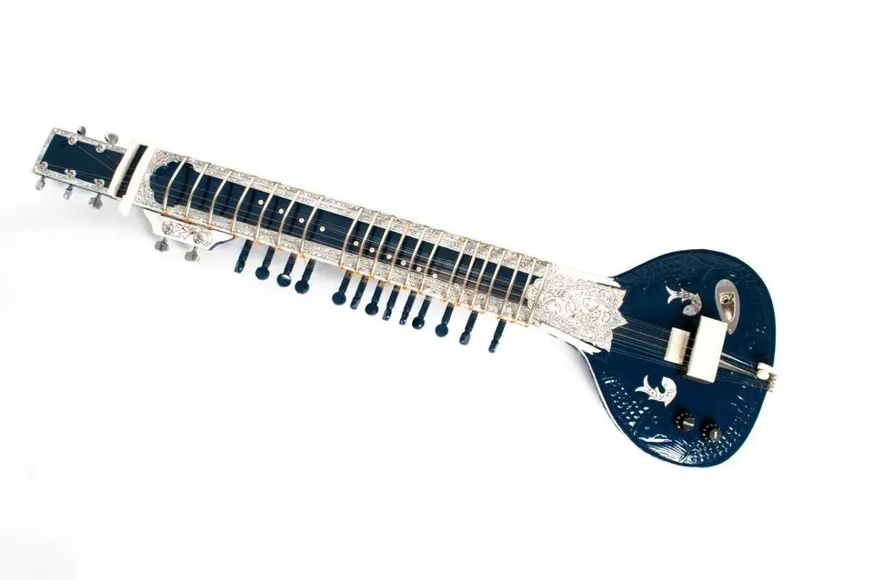 Professional Quality Indian Musical String Instrument Electric Travel Sitar Blue