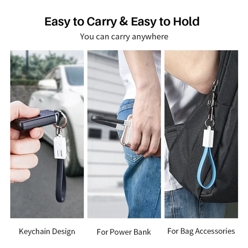 Portable USB Cable Keychain Type C Micro Usb Data Short Cables for Apple Samsung Huawei Xiaomi Mini Key Chain Charger Cord Wire