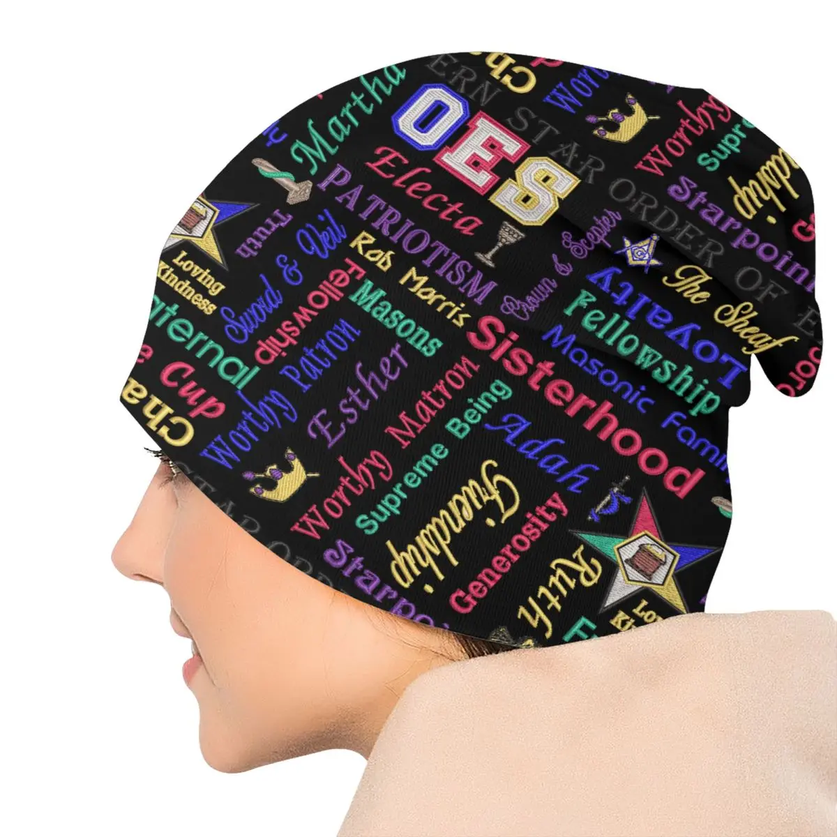 Custom OES Emblem Order Of The Eastern Star Skullies Beanies Caps Streetwear Winter Warm Men Knit Hat Unisex Adult Bonnet Hats