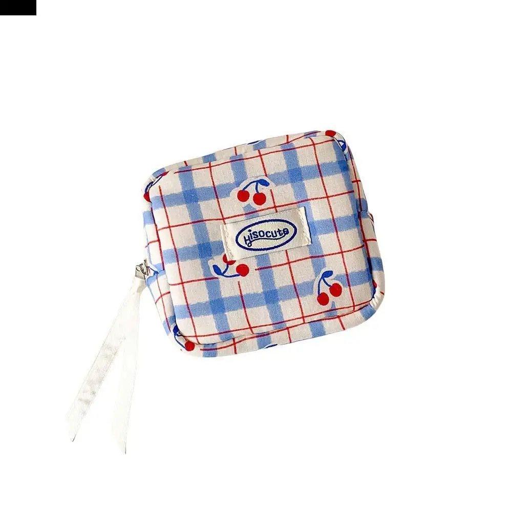 

Large Capacity Y2K Cherry Pencil Case Checkered Cartoon Cherry Cosmetics Storage Korean Pencil Bag Zipper Handheld