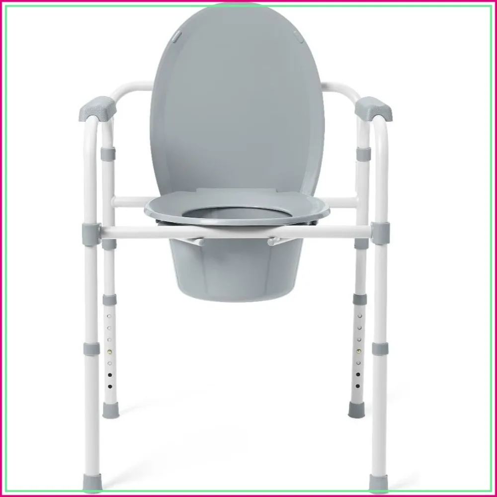 3-in-1 Bedside Commode Chair with Elongated Seat, Steel Frame, 350 lb Capacity, Tool-Free Assembly