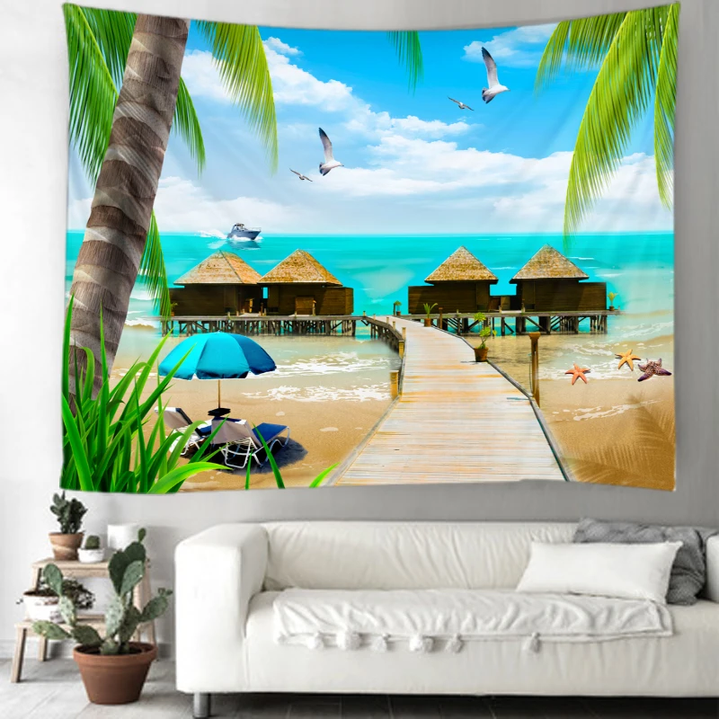 

Beautiful nature landscape seaside coconut tree background decorative tapestry boho hippie wall decoration tapestry home decor