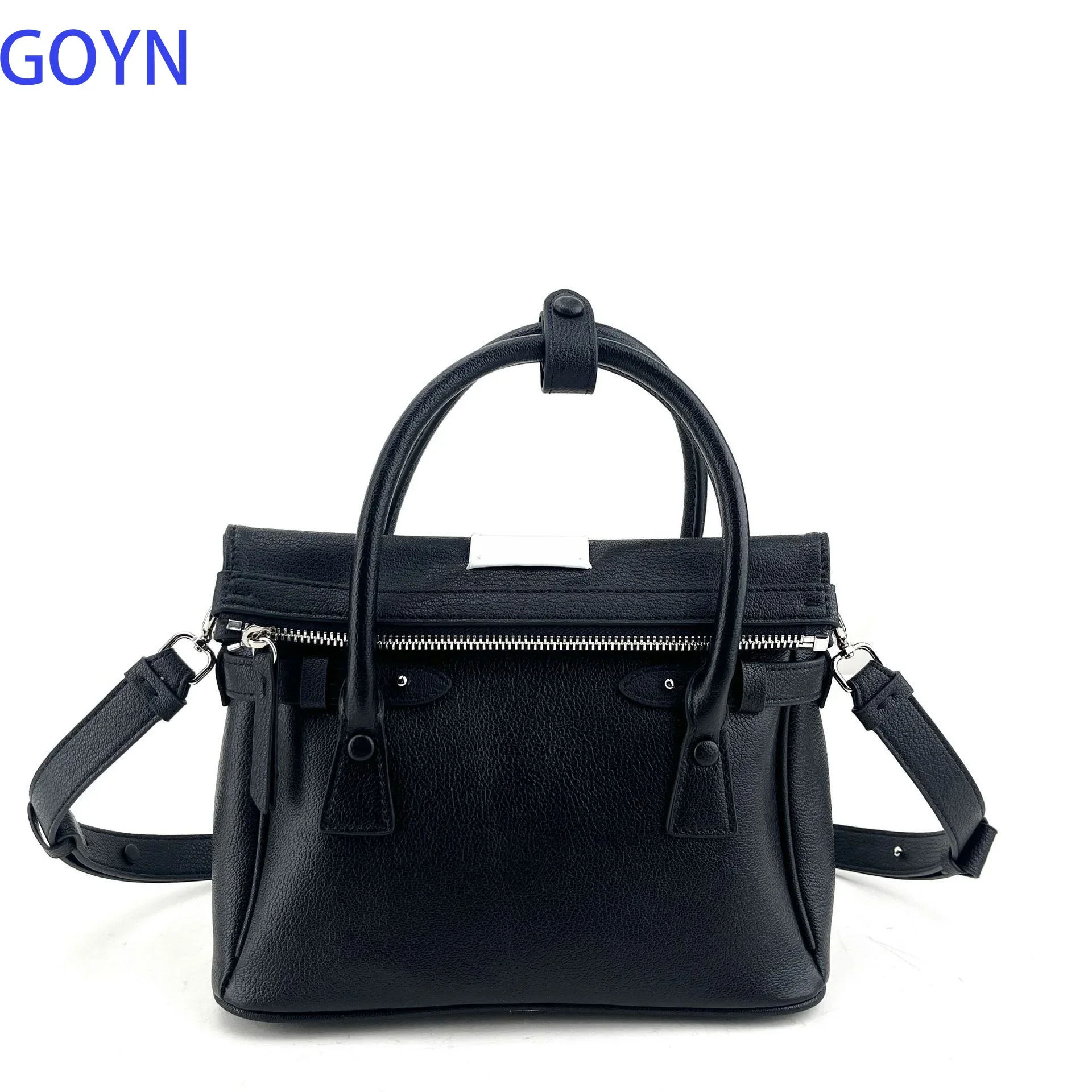 Classic Pebble Grain PU Mini Top Handle Bag Matte Black Full Grain Faux Leather Storage Bag For Business Street Outfits