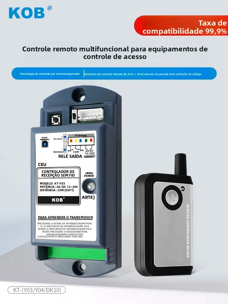 Sistema de controle de acesso eletrônico para portas automáticas da marca KOB, controle remoto de canal único, interruptor remoto, abridor de porta remoto.
