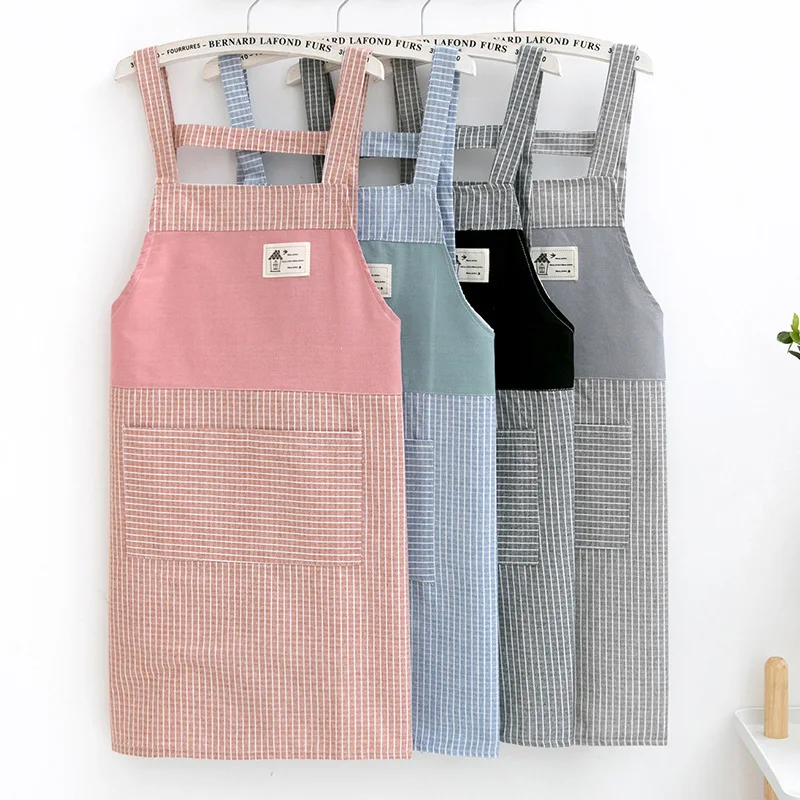 New apron home use thin version Japanese style fresh small grid men's  women's oil resistant restaurant studio apron A1