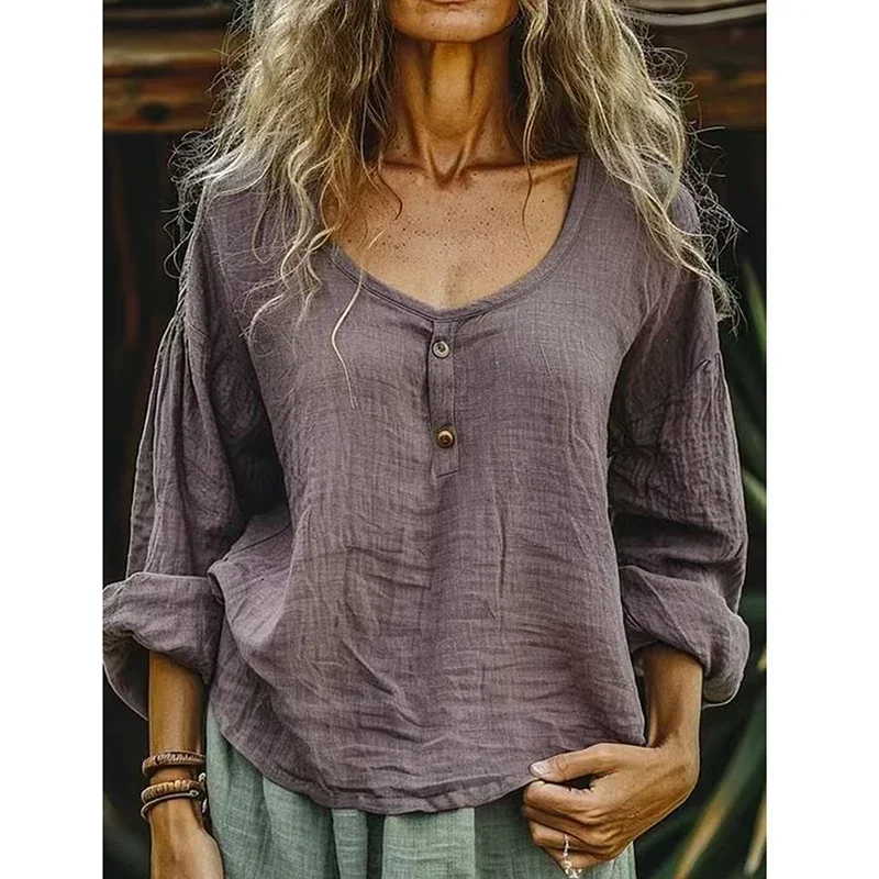 새로운 긴 소매 블라우스 여성 캐주얼 솔리드 컬러 셔츠 여성용 버튼 셔츠 여성 탑 여성 루즈 풀오버