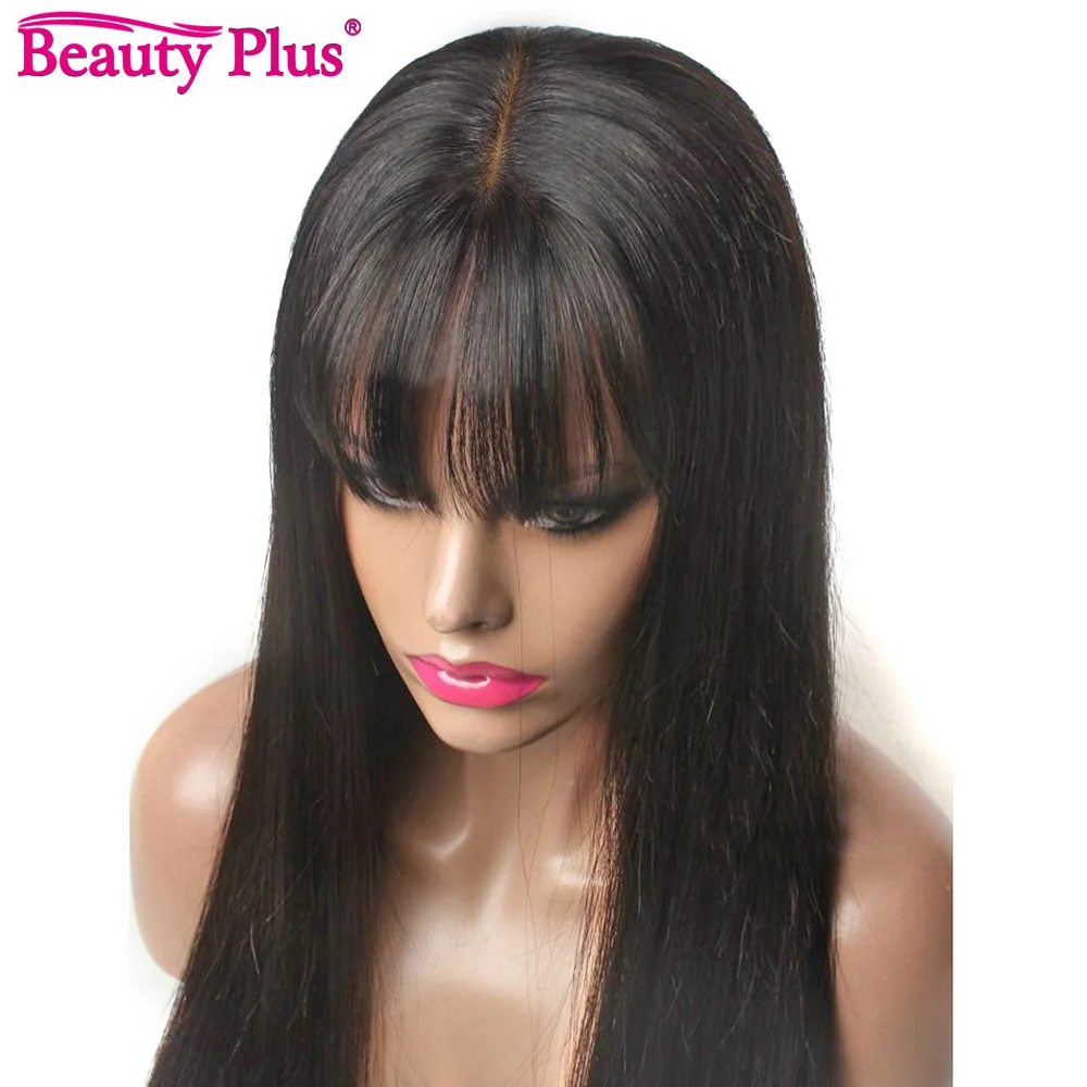 Bone Straight Human Hair Wigs For Black Women Fake Scalp Lace Wig With Bangs Middle Part Wig Brazilian Natural Hair Wigs 180%