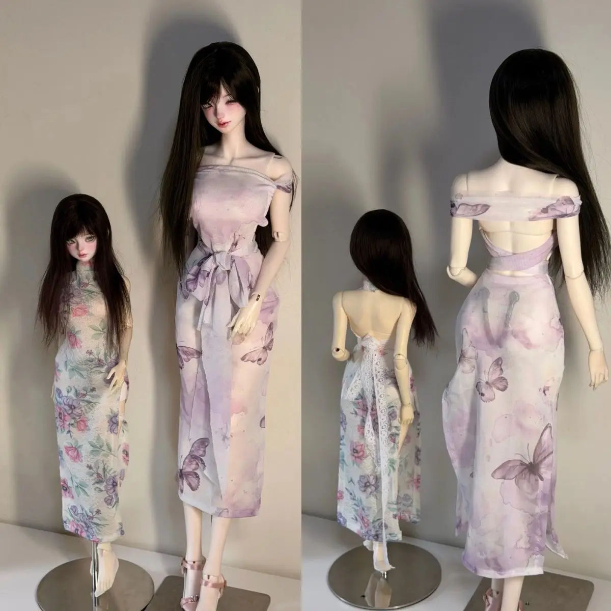 1/3 1/4 BJD Doll Clothing Elegant Cheongsam Long Dress Butterfly Flower Sexy Printed Girl DIY Toy BJD Doll Accessories No Doll