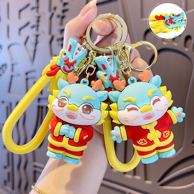 New Cute Dragon Keychain Keyring Chinese New Year Good Luck Charm Pendant With Tassel For Bag Purse Car Key Chain Party Decor