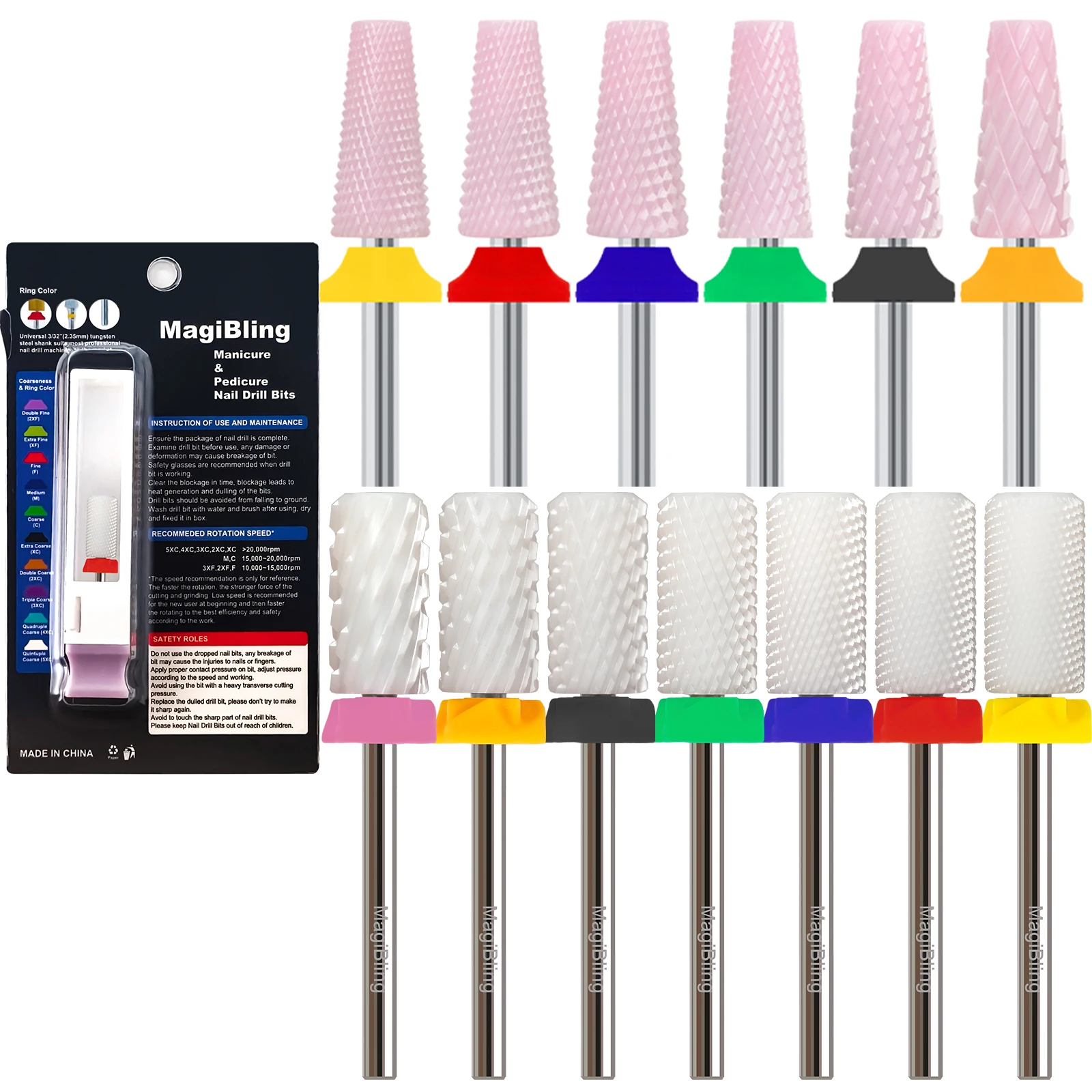 세라믹 네일 드릴 비트 핑크 5 In 1 카바이드 밀링 커터 젤 리무버 폴리싱 필링 파일 도구 매니큐어 액세서리 3/32"