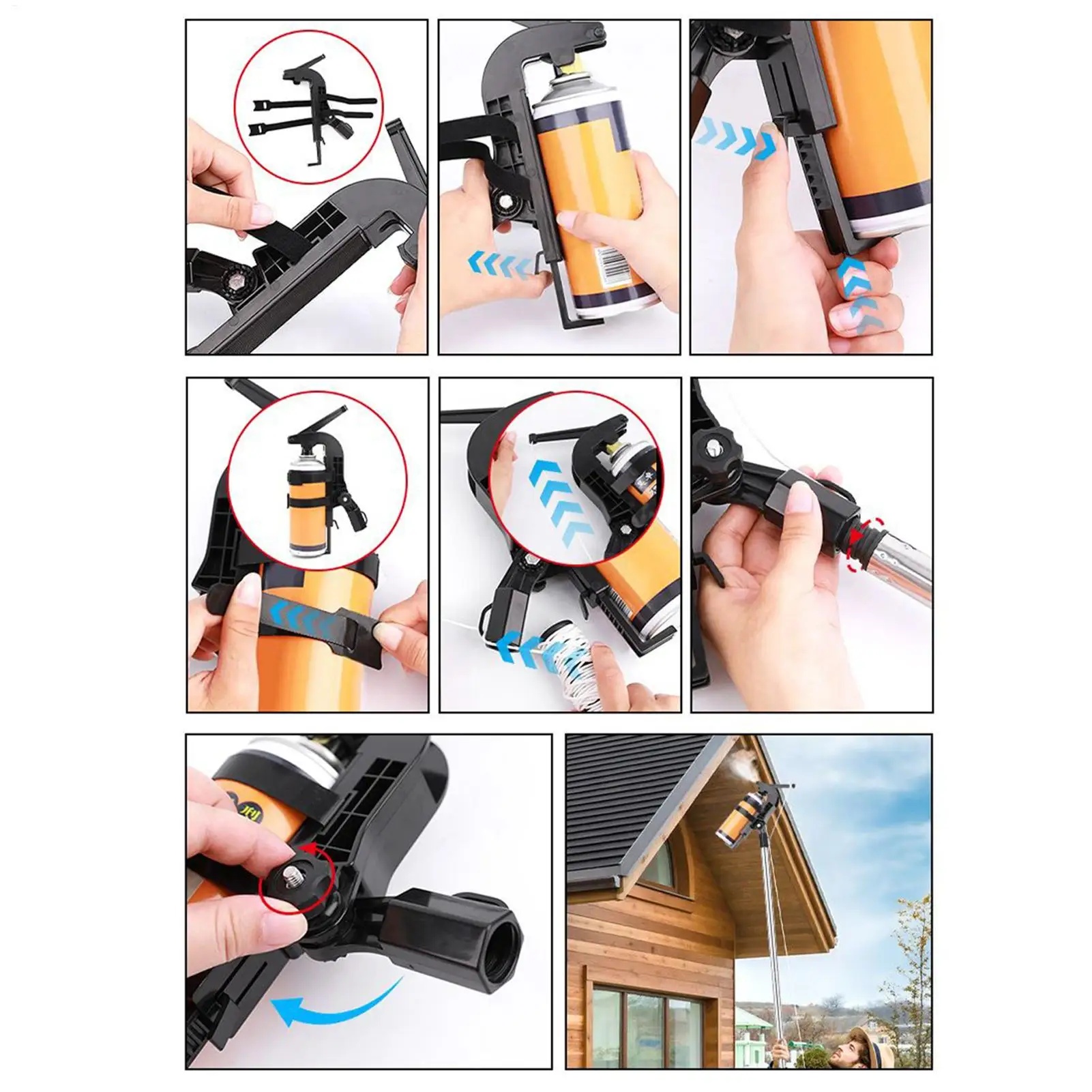 Spray Can Extension Pole Adapter Sprayer Stand Adapter with 1.6/2/2.4m Telescopic Pole Adjustable Angle Spray Extender